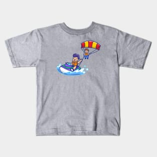 Cute People Playing Parasailing With Speed Motorboat Kids T-Shirt